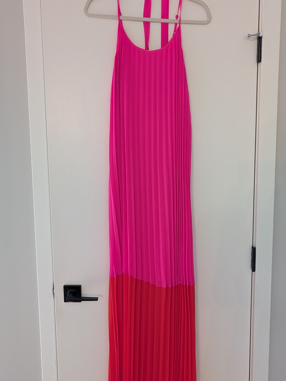 Skies Are Blue Hot Pink and Red Pleated Maxi Dress